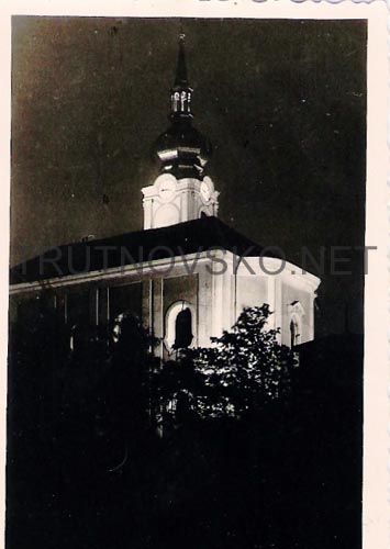 Osvětlený kostel Narození PM  foto z 15.5.1935